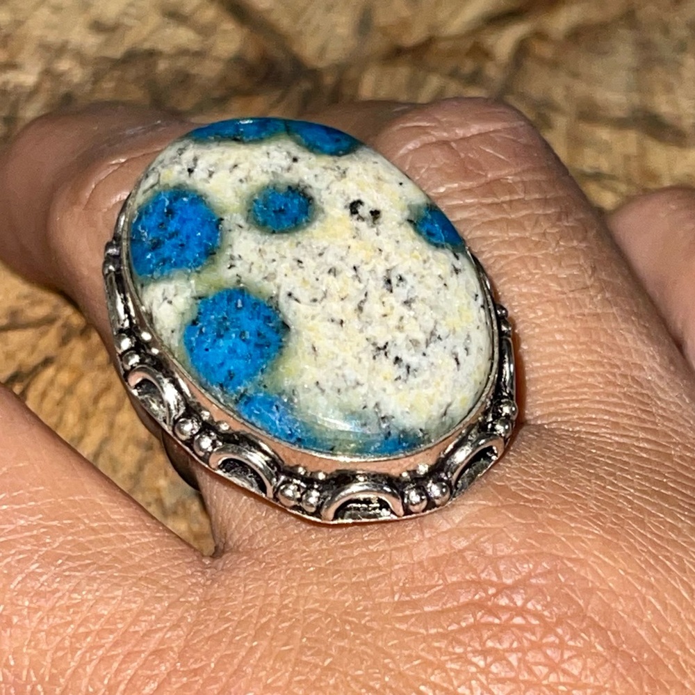 Raindrop K2 Azurite Granite Ring Size 8